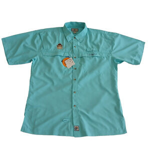 Hook & Tackle Button Shirt Men M Aqua Fishing Gear Quick Dry Sun Protection Top